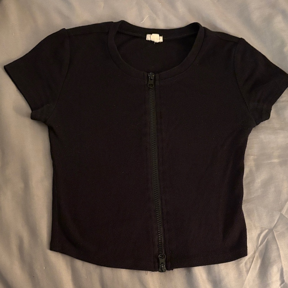 Garage Black Zip-Up Crop Top